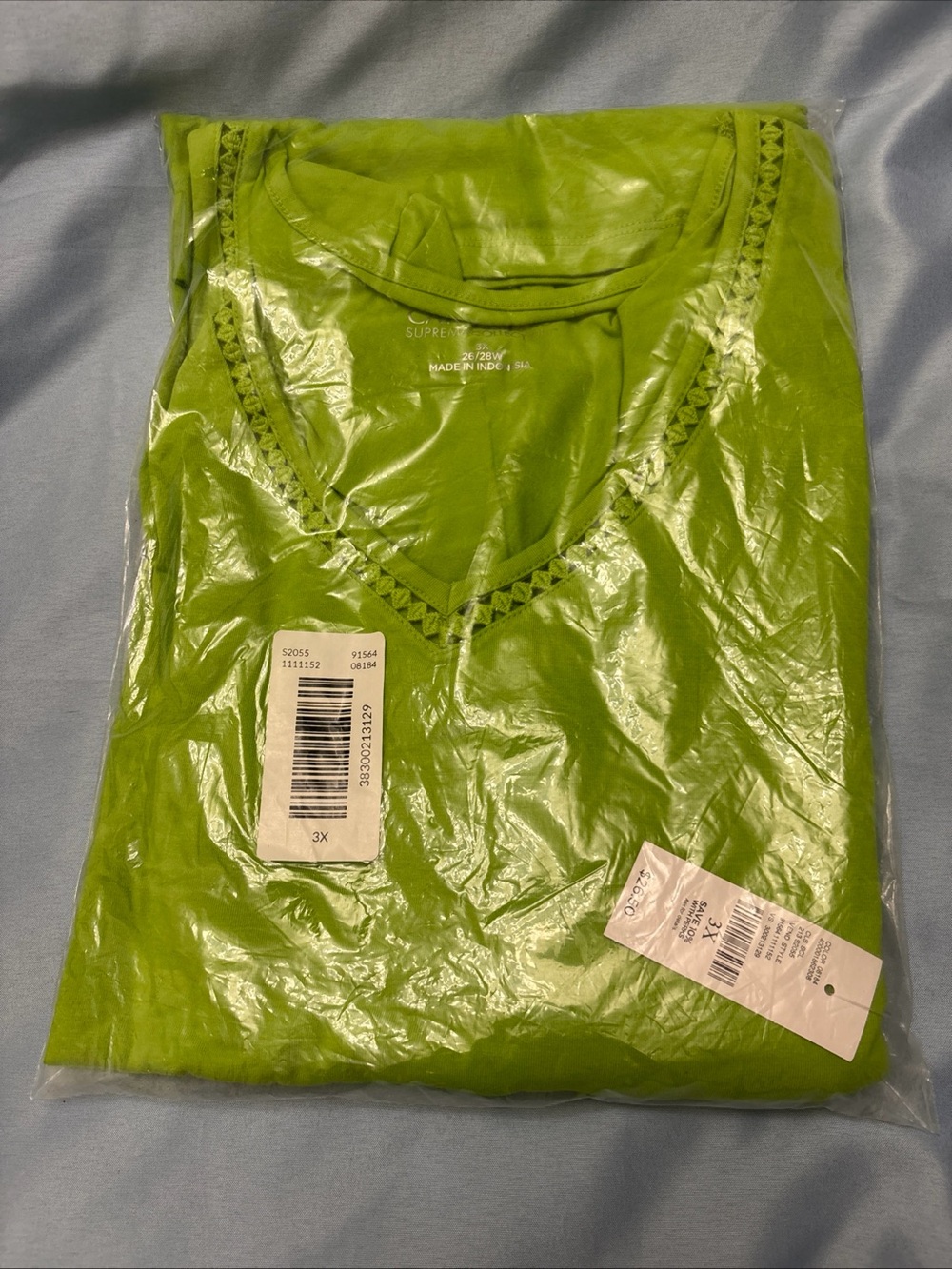 Catherines Suprema Collection Green V-Neck Top 3X 26/28W NEW